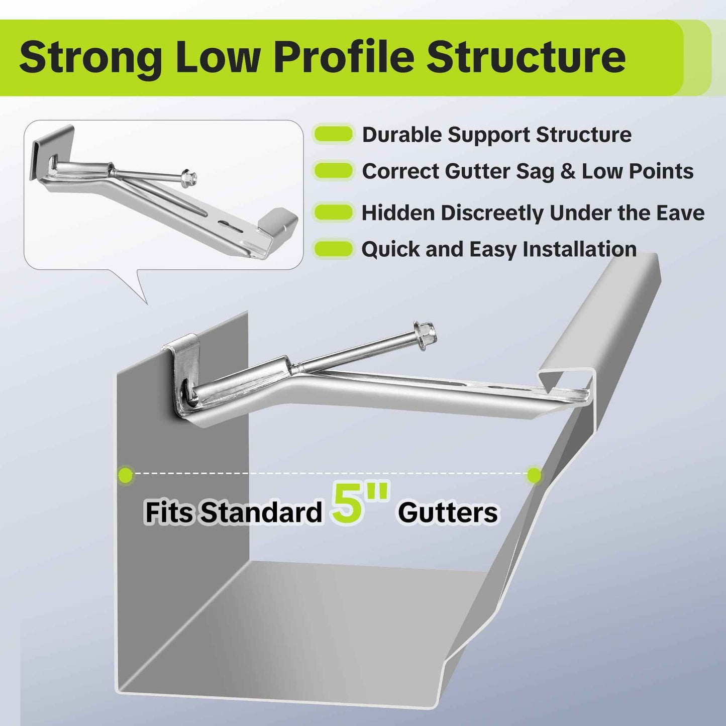 5" 25 Pcs Heavy Duty Hidden Aluminum Gutter Hangers with 1/4’’ Hex Drill Bit, Repair Sagging Gutters with Pre-Inserted Screw Fast.