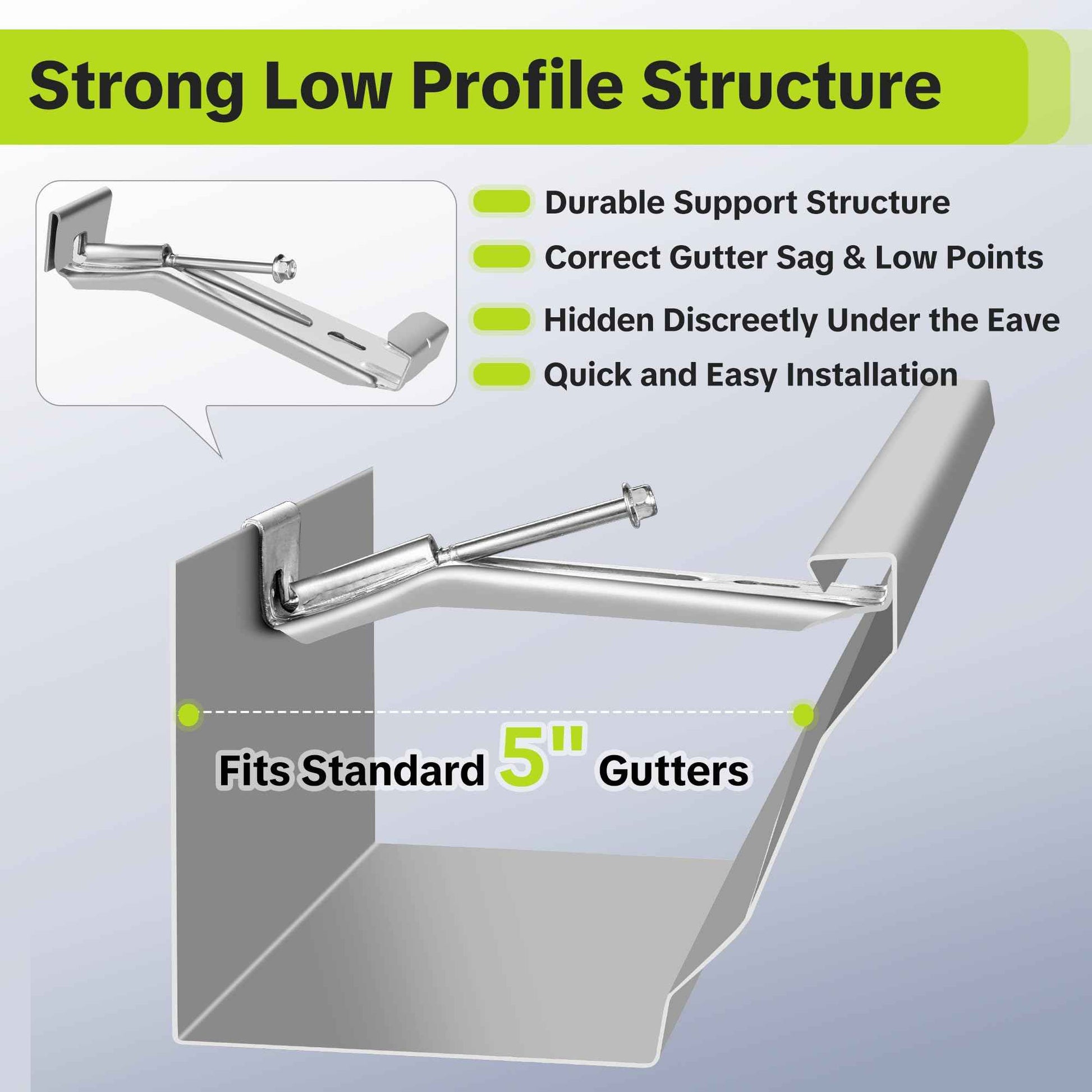 5" 25 Pcs Heavy Duty Hidden Aluminum Gutter Hangers with 1/4’’ Hex Drill Bit, Repair Sagging Gutters with Pre-Inserted Screw Fast.