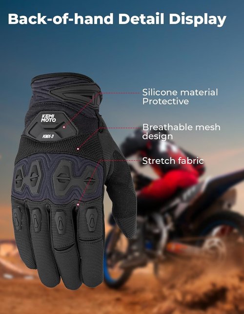 KEMIMOTO Dirt Bike Gloves - Touchscreen Silicone Protection for Men | Ideal for Off-Road & On-Road Riding