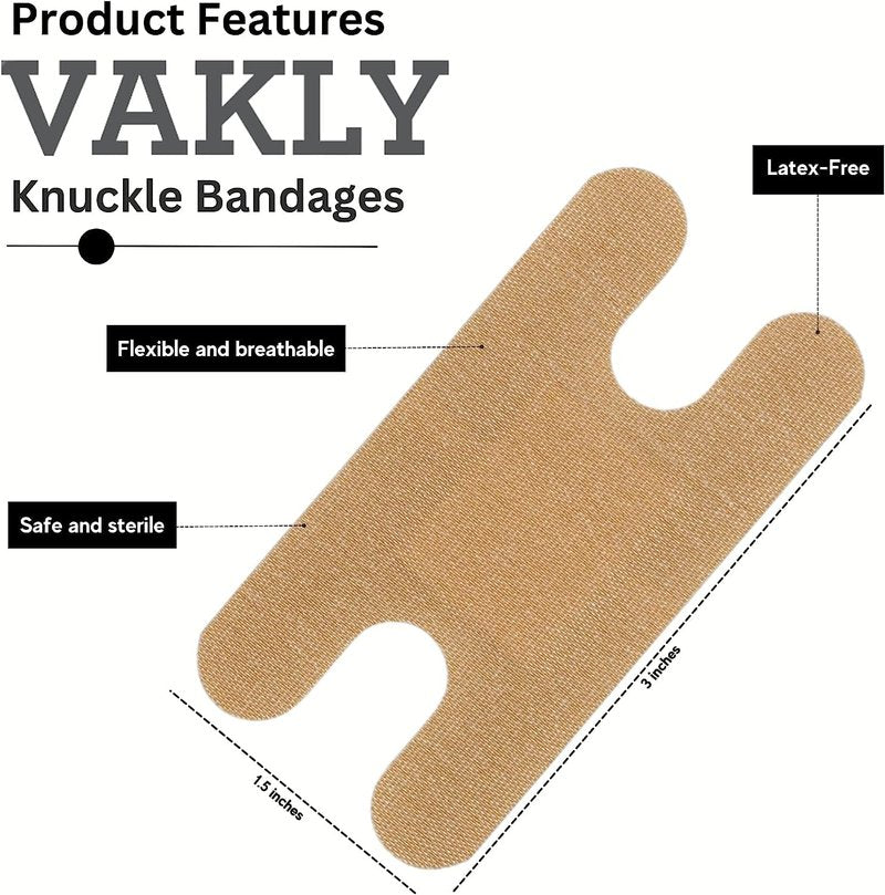 Vakly Fabric Knuckle Bandages 3 x 1.5 in (300 Pack) – Sterile Heavy Woven Flexible Adhesive Bandages with Non-Stick Pad for First Aid
