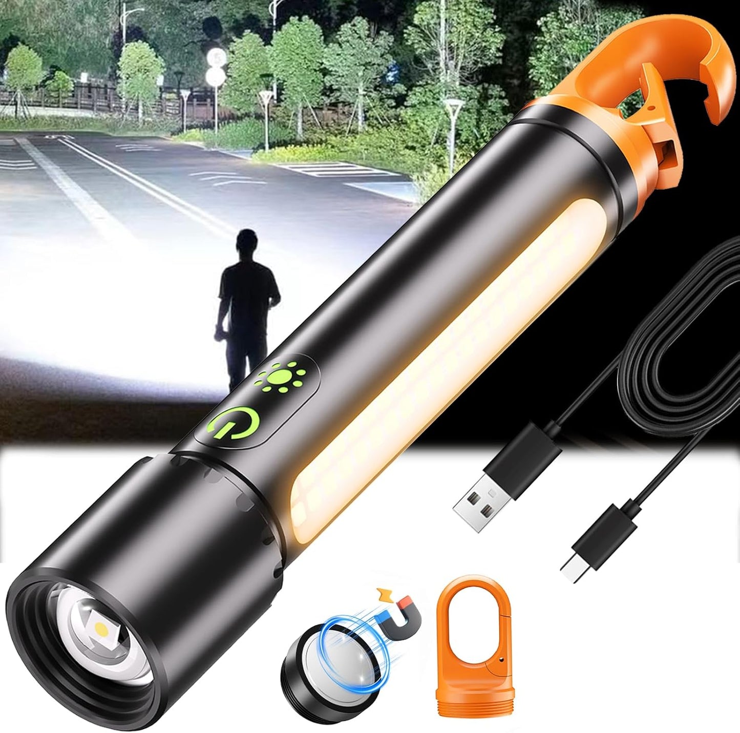 Rechargeable LED Flashlight - 2000 Lumen Super Bright Magnetic Light with 9 Modes | Waterproof for Emergencies, Camping, and Hiking