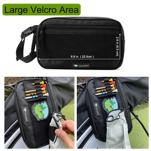 VIVA EAGLE Golf Pouch Bag for Balls Accessories Valuables | Hook-and-Loop Front Panel | Detachable Tee Holder and Motivation Patches | 10 Bamboo Tees 3-1/4 inch | Gym Sports Travel Tactical