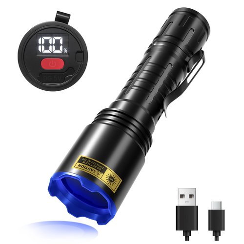 VMTENMV 365nm UV Flashlight with LCD Display Powerful Black Light Flashlight Ideal for Pet Urine Detection, Resin Curing, Bloodstain Tracking, Rock and Scorpion Detection