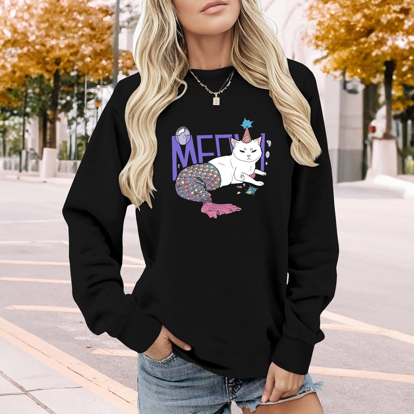 Skiennix Women's Boho Western Skull Sweatshirt - Black Cotton Blend Pullover, Loose Fit, Long Sleeve