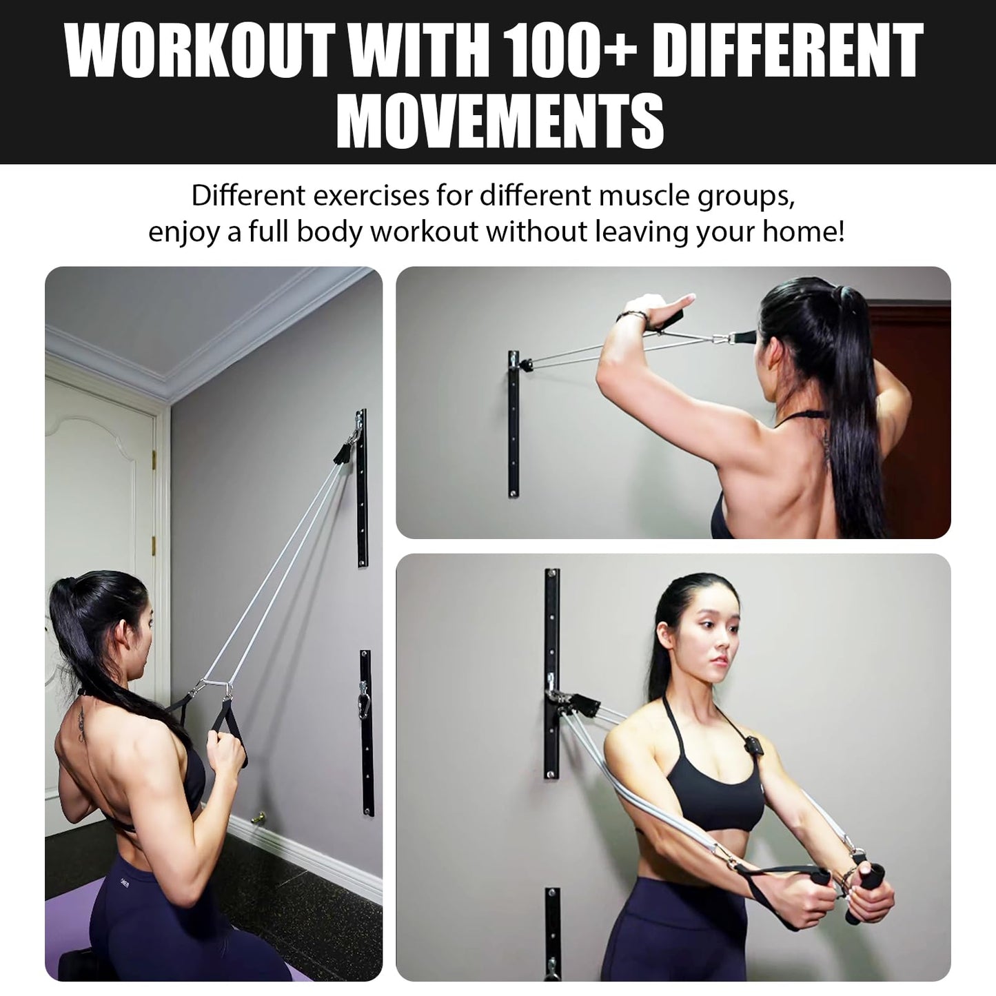4-Pack Wall Anchor Set, Wall Mount Workout Anchors with Rails and Cars for Exercise Bands & Suspension Straps & Body Weight Straps & Strength Training & Home Workouts