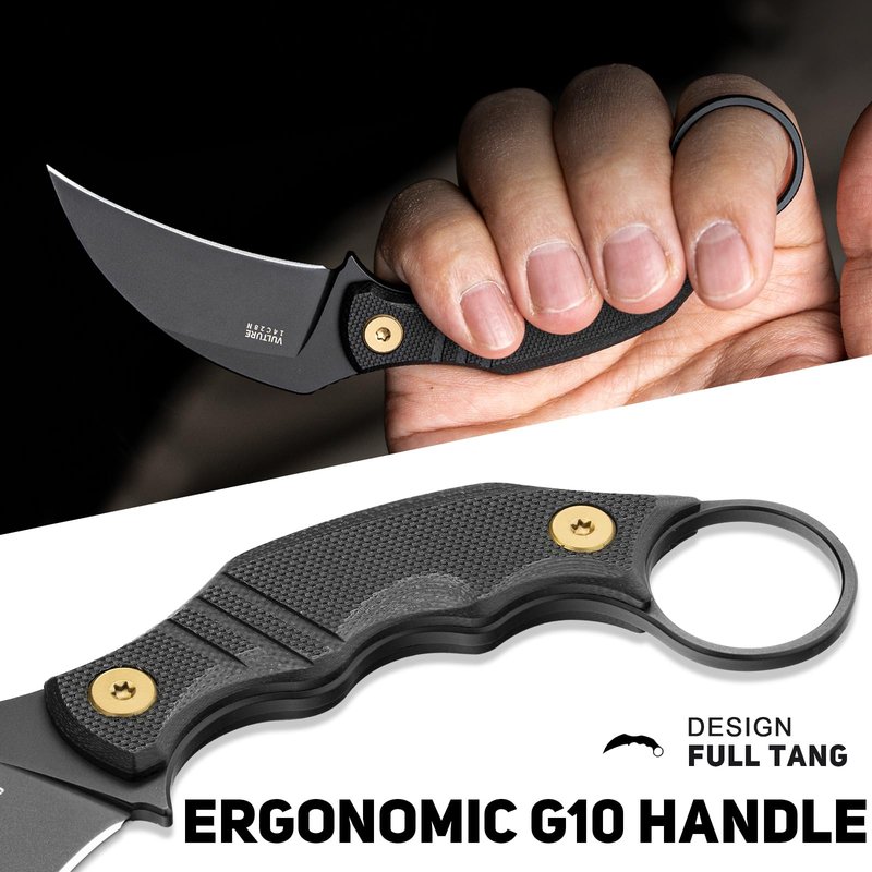 NedFoss VULTURE EDC Fixed Blade Knife with Kydex Sheath, 2.87" 14C28N Steel Tactical EDC Knife with G10 Handle and Adjustable Belt Clip, Horizontal Carry Belt Knives for Men Women