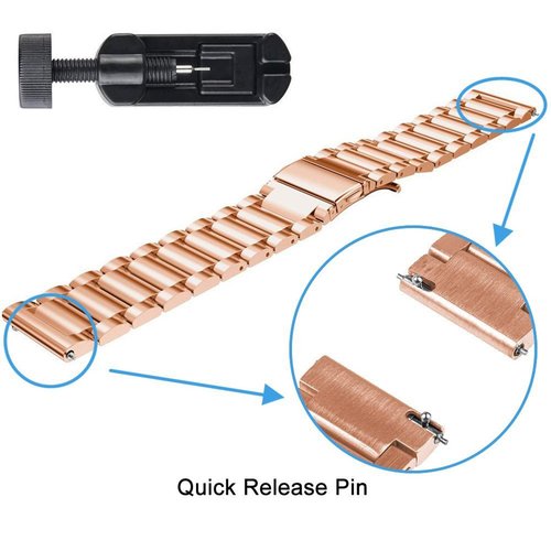 Compatible for Garmin Forerunner 255 Band, Quick Release Stainless Steel Metal Replacement Straps Compatible with Garmin 255 46mm / 255S 41mm Smartwatch (Rose Gold, 41mm Case Forerunner 255S)