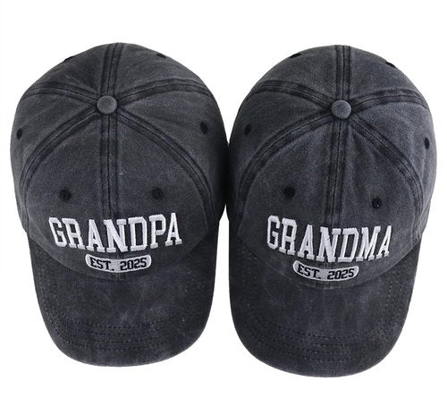 Grandpa and Grandma Est 2025 Hats for Dad Mom, New Grandparents Birthday Gifts for Baby Announcement, First Time Grandpa Grandma Baseball Cap Men Women