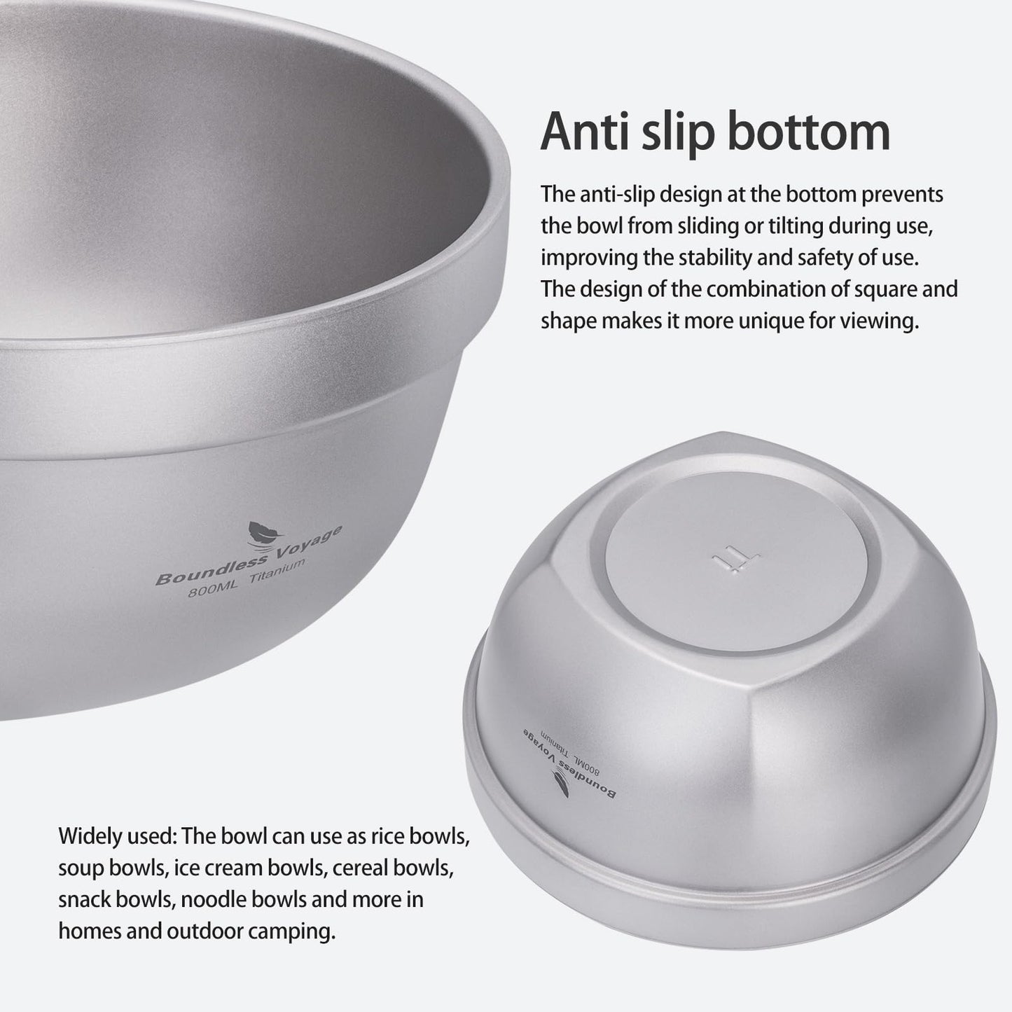 Boundless Voyage Titanium Double Walled Bowl Oatmeal Rice Soup Yogurt Bowl Ultralight Portable Tableware Outdoor Camping Metal Bowls (800ml)