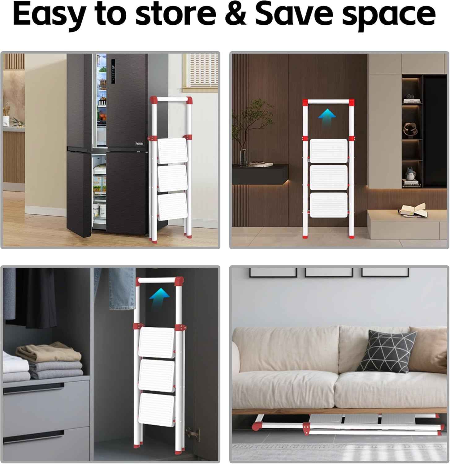 DIAMONDFORGE 4-Step Folding Ladder - Sturdy Steel Construction, Anti-Slip Pedals & Feet, Handgrip - Home Use, White & Red