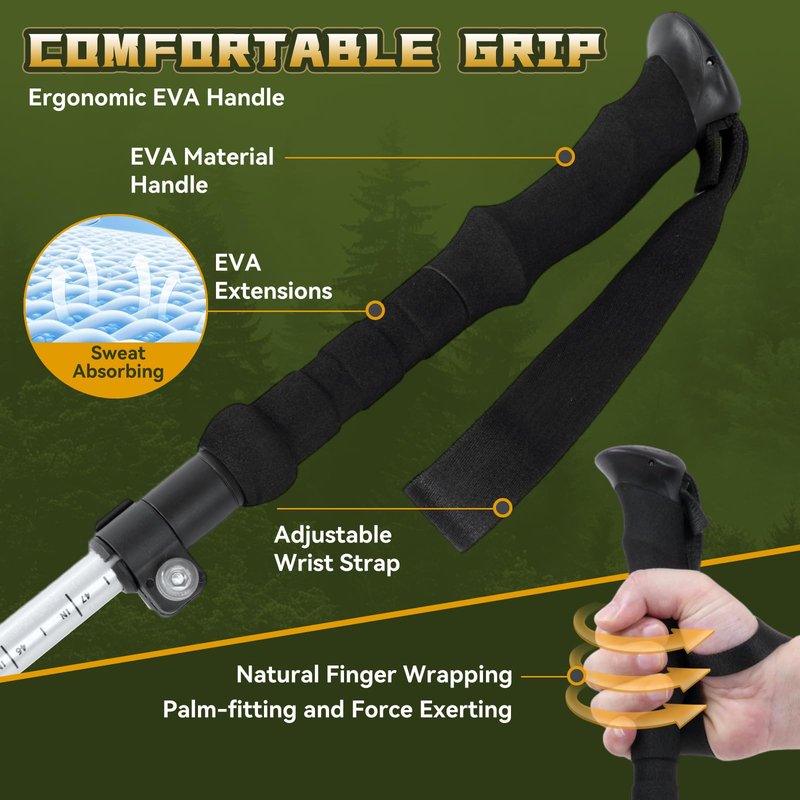 THRISTRIDE Collapsible Trekking Pole - Lightweight Aluminum Hiking Stick for Men, Women & Seniors | Adjustable Walking Stick for Hiking, Camping & Outdoor Activities (Single Pole)