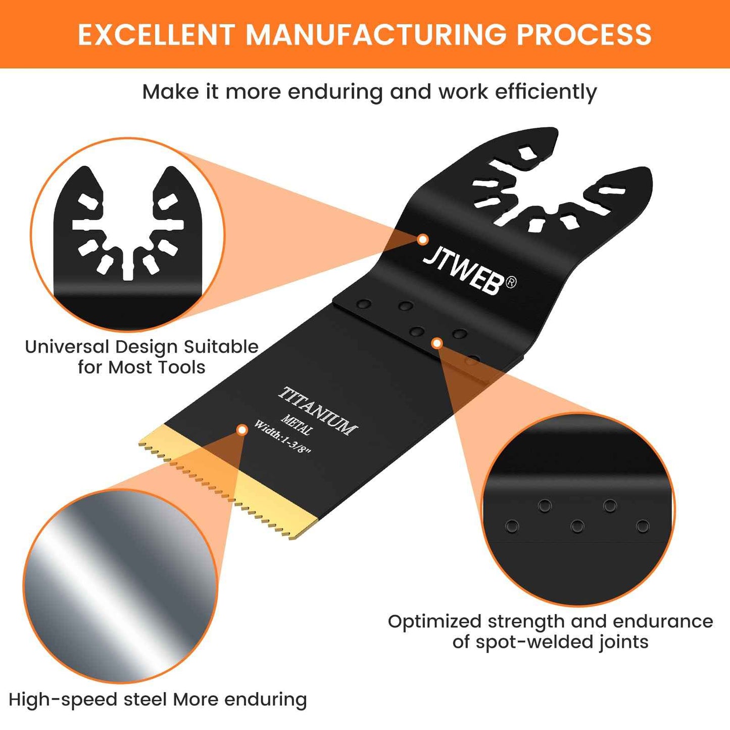JTWEB Titanium Oscillating Tool Blade, 10PCS Oscillating Saw Blades Metal Cutting Multi Tool Blades Kits Wood and Metal Nails Plastic, Multitool Blades for Milwaukee Bosch Dremel Rockwell