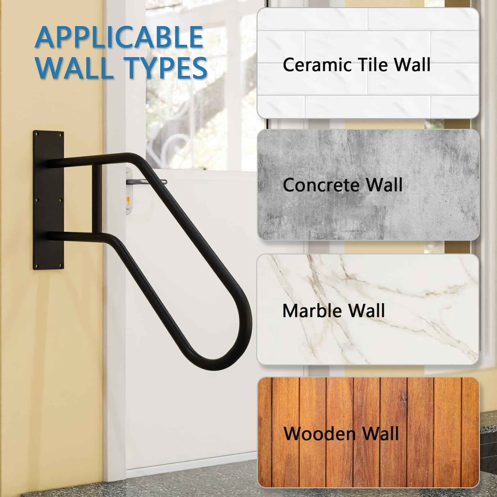 Mychoiii Handrails for Outdoor Steps Wall Mount,Heavy Duty Non-Slip Railings for 1-3 Steps, U-Shape Safety Handle for Garage, Porch, Garden (Dia 1" Pipe, Black)