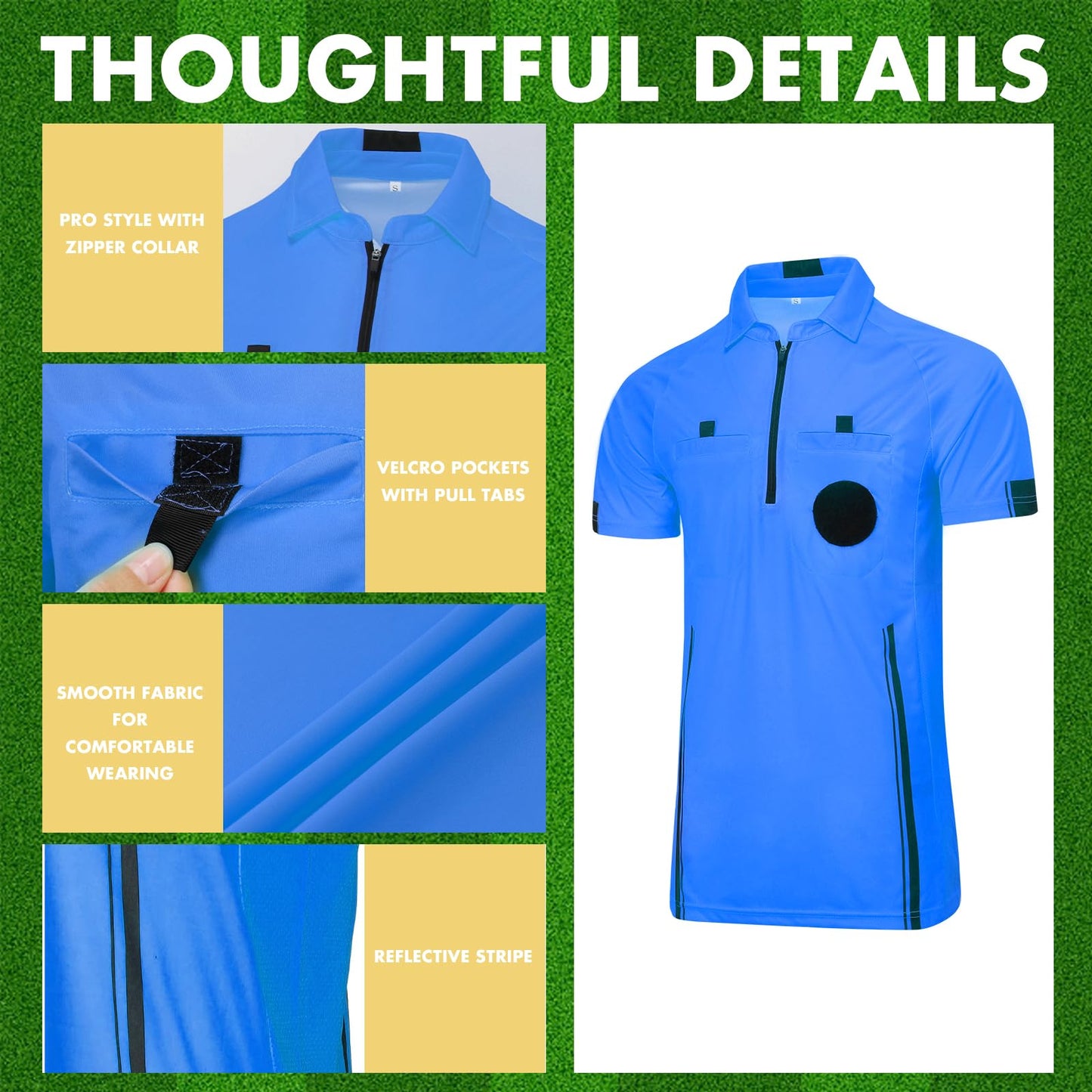 Soccer Referee Shirt Jersey Kit Official Short Sleeve Ref Shirts Uniform Halloween Costume for Men & Women Blue S