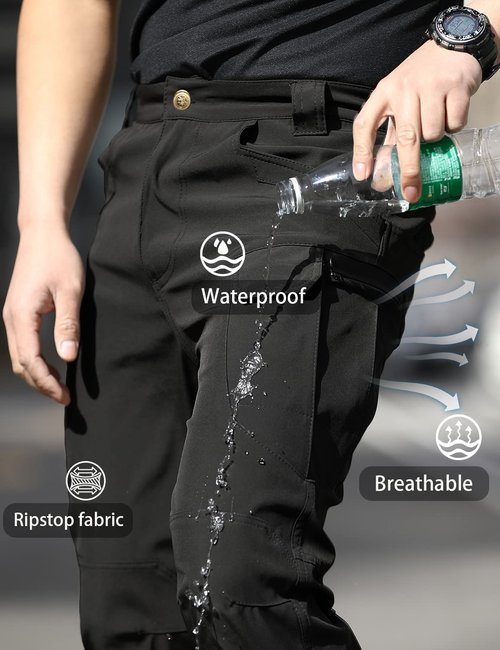 FLYFIREFLY Men's Tactical Cargo Pants Water Resistant Ripstop Outdoor Quick Dry Hiking Work Pants with Pockets(No Belt) Black