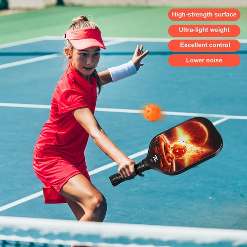 Pickleball Paddles,Pickleball Paddle Set with 2 Premium Fiberglass Paddles, 4 Pickleball Balls & Carry Bag, Durable Pickleball Racket Set for Men, Women & Kids (Ice and Fire)