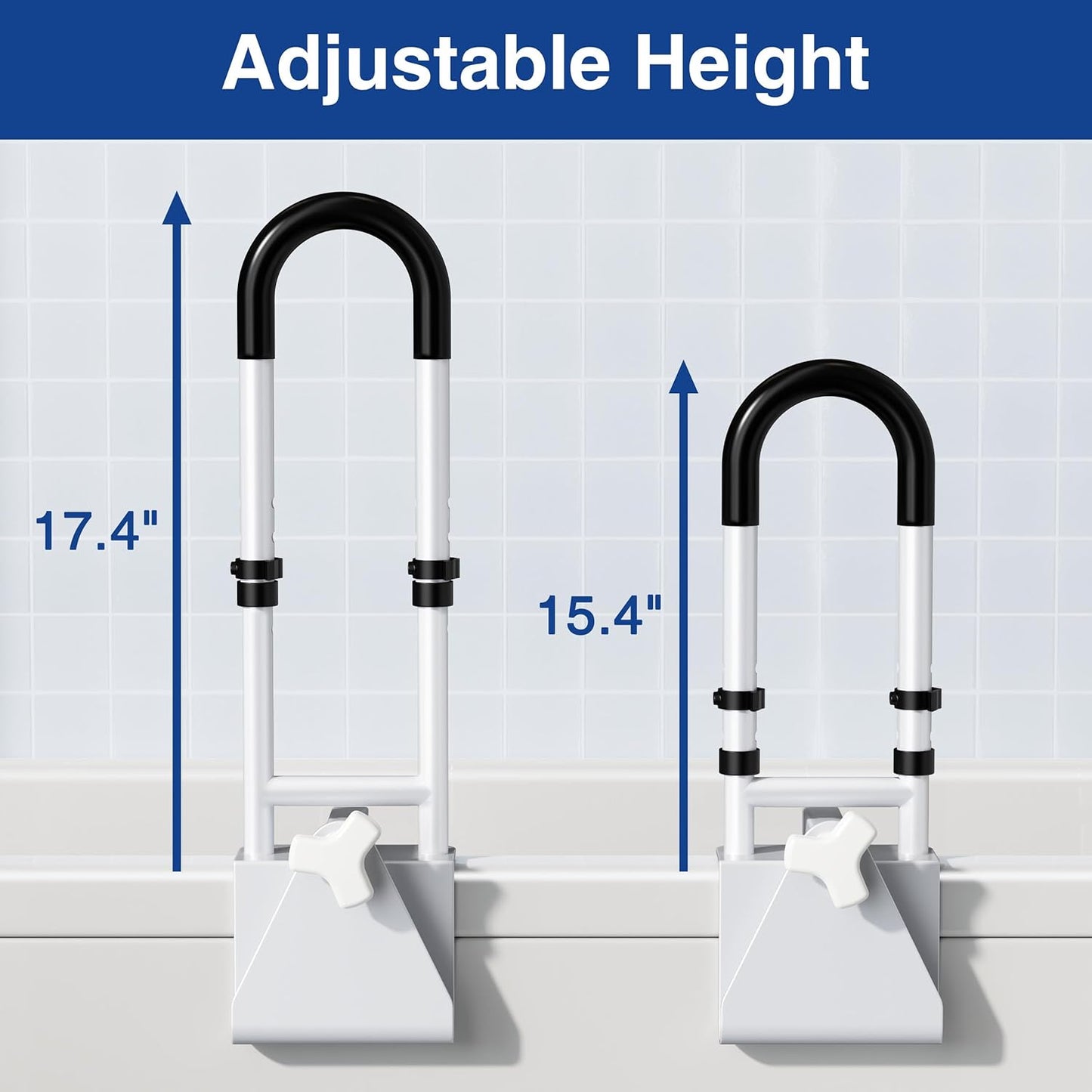 Adjustable Bathtub Safety Rail Grab Bar for Seniors & Elderly - Non-Slip Handle, 14-18 Inch Height, Supports 300 lbs