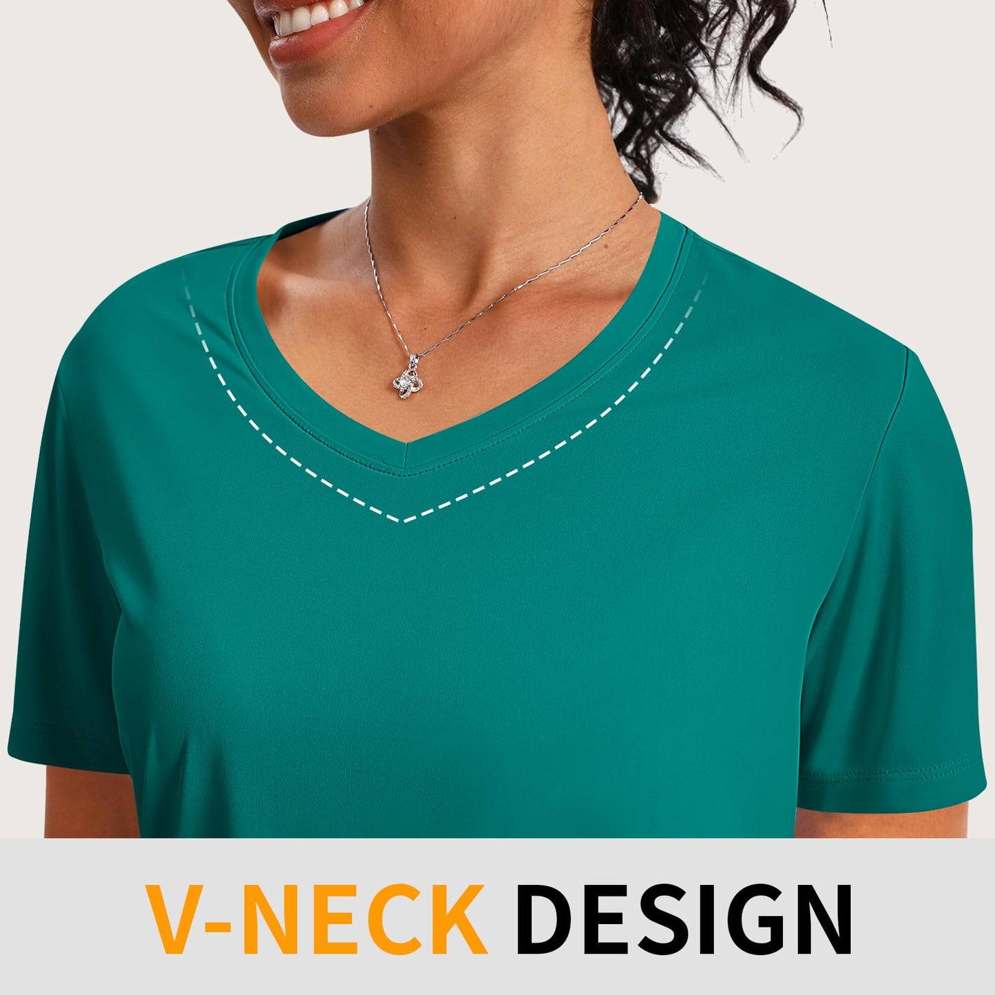 CHALLMOTI Women's Short Sleeve Workout Tops Athletic Shirts V Neck Sun Shirts UPF 50+ Quick Dry Quick Dry Dark Green XL