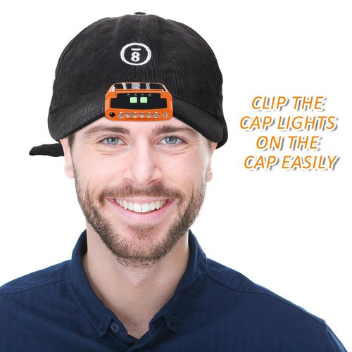 Mudder 2 Pieces LED Clip on Cap Lights USB Rechargeable Cap Flashlight Clip Waterproof Bright Hat Flashlight Headlamp for Fishing Camping Hand Work (Black,Orange)