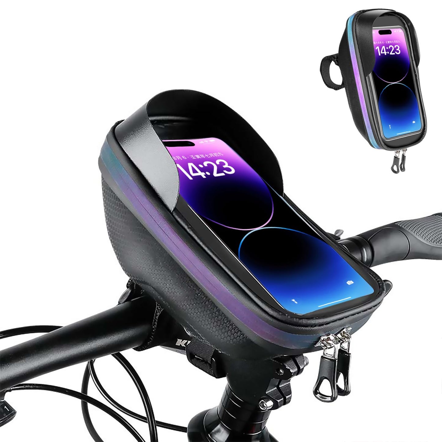 JLNGTHONG Bike Phone Holder, Bicycle Front Frame Handlebar Bag EVA Hard Shell Waterproof Bike Accessories with Touch-Screen and Rain Cover for Phones under 6.9''