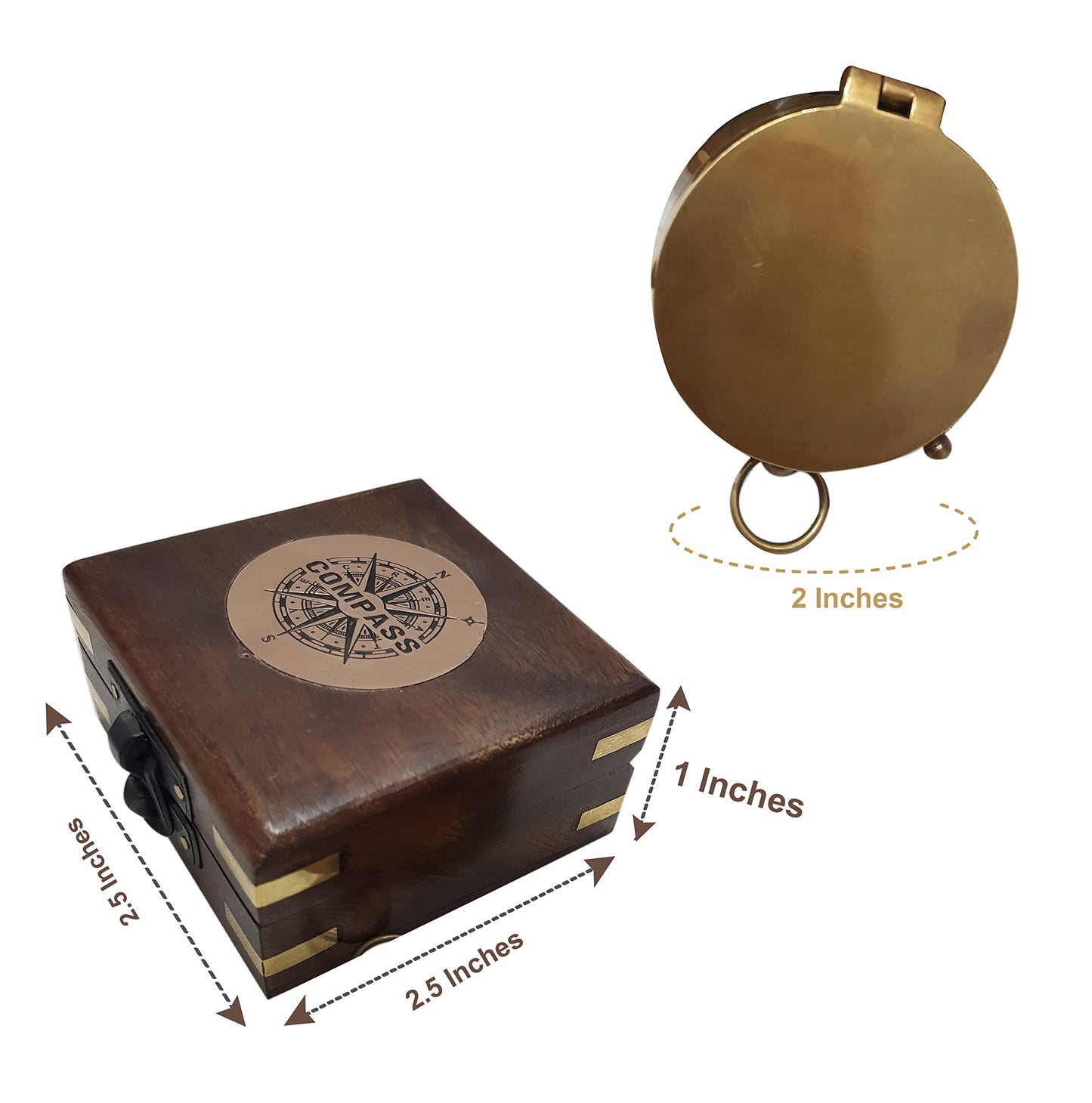 Antique Dollond London Brass Compass Retro Brown Wooden Box Nautical Magnetic Sailor Handmade Compasses