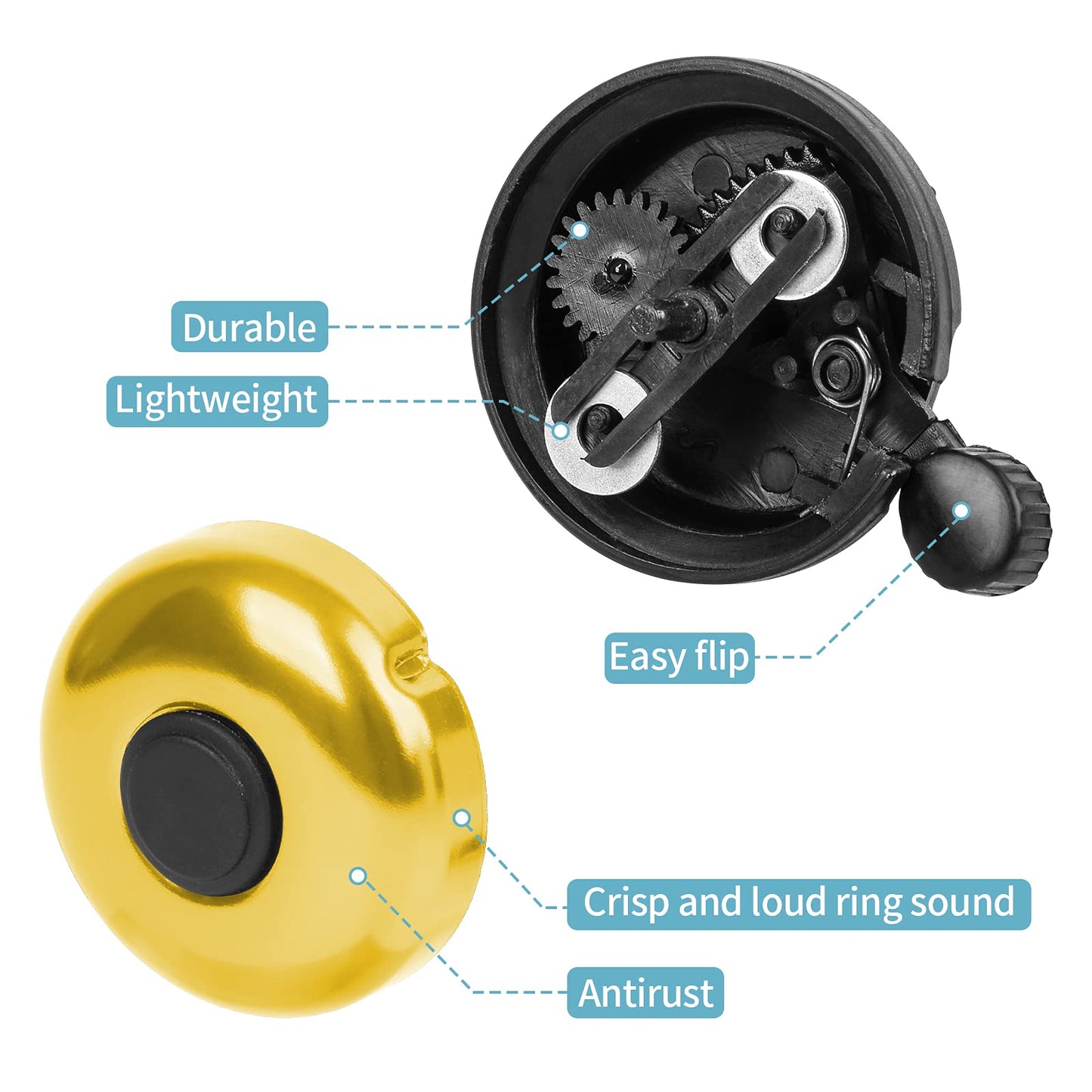 Xthuge Classic Bike Bell, Aluminum Bicycle Bell, Loud Crisp Clear Sound Bicycle Bike Bell for Adults Kids(Gold-Right Hand Use2 Pack)