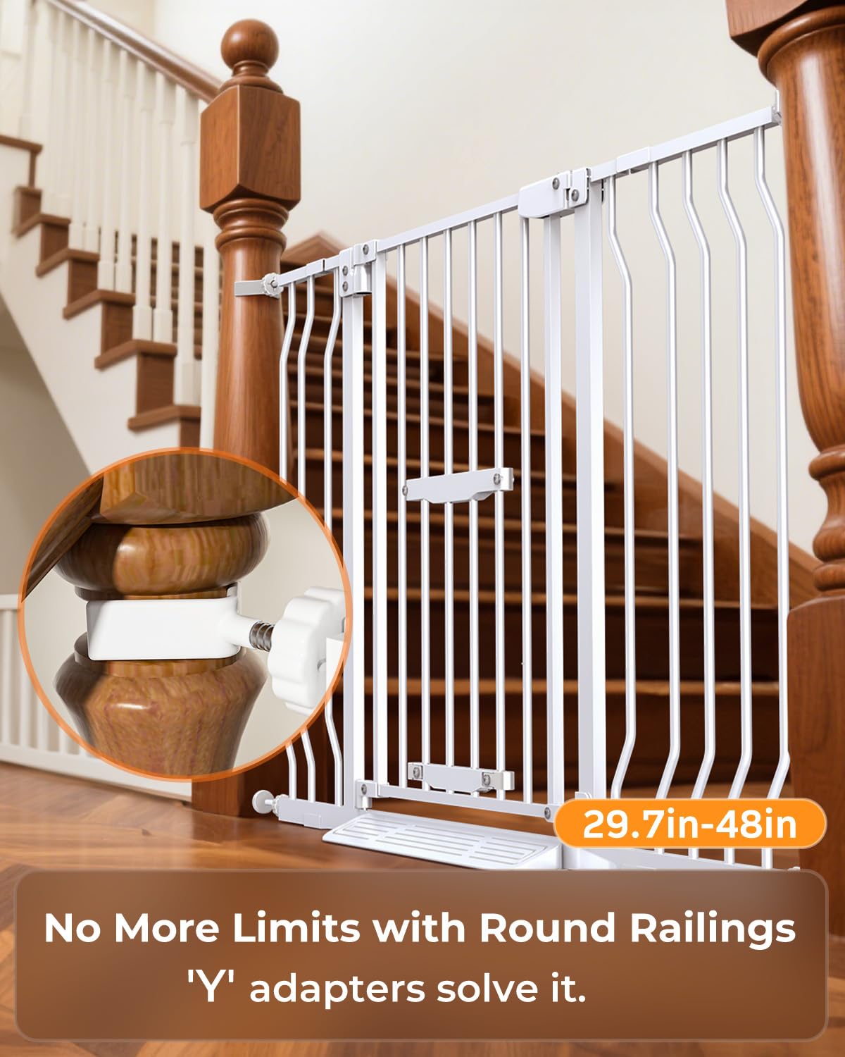 30"-48" Extra Wide Baby Gate with Adjustable Cat Door (5 Height Settings), 30.5" Tall, No-Drill Pressure Mount, Includes 2 Extensions, Pet & Toddler Safety Gate for Kitchens, Stairs, and Doorways