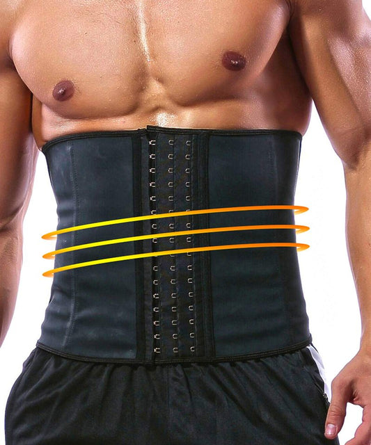 GainKee Latex Men Waist Trainer Corsets With Steel Bone Sweat Sauna Suit For Fitness (Large)