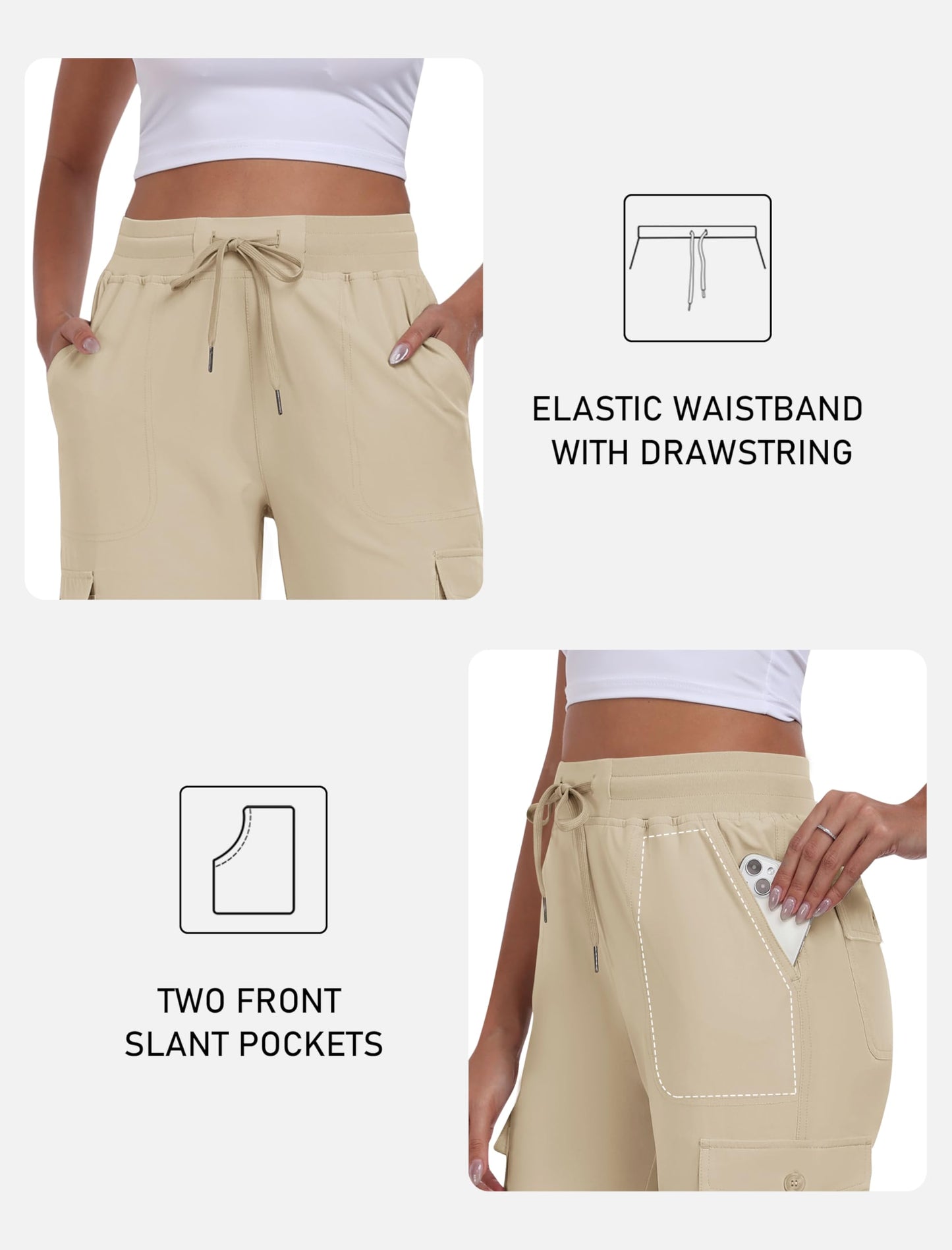 MoFiz Womens Capris with Pockets Loose Fit Casual Capri Pants Lightweight Ladies Cargo Pants for Hiking Khaki XL