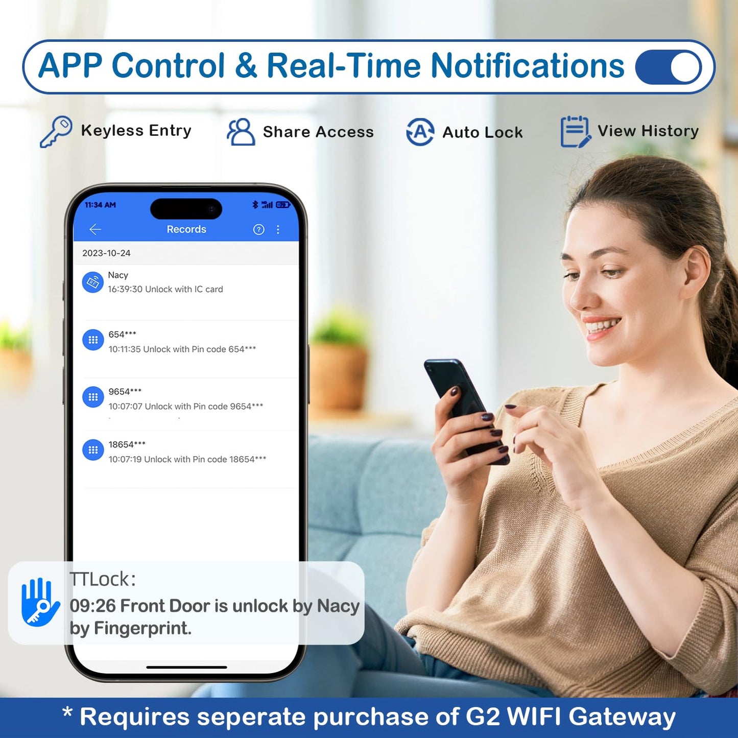 Keyless Entry Door Lock, Smart Handle Lock with Keypad, Smart Locks for Front Door, Electronic Keypad Deadbolt with Handle, Fingerprint Locked with Code, Auto Locked for Exterior,Home(Matte Black)