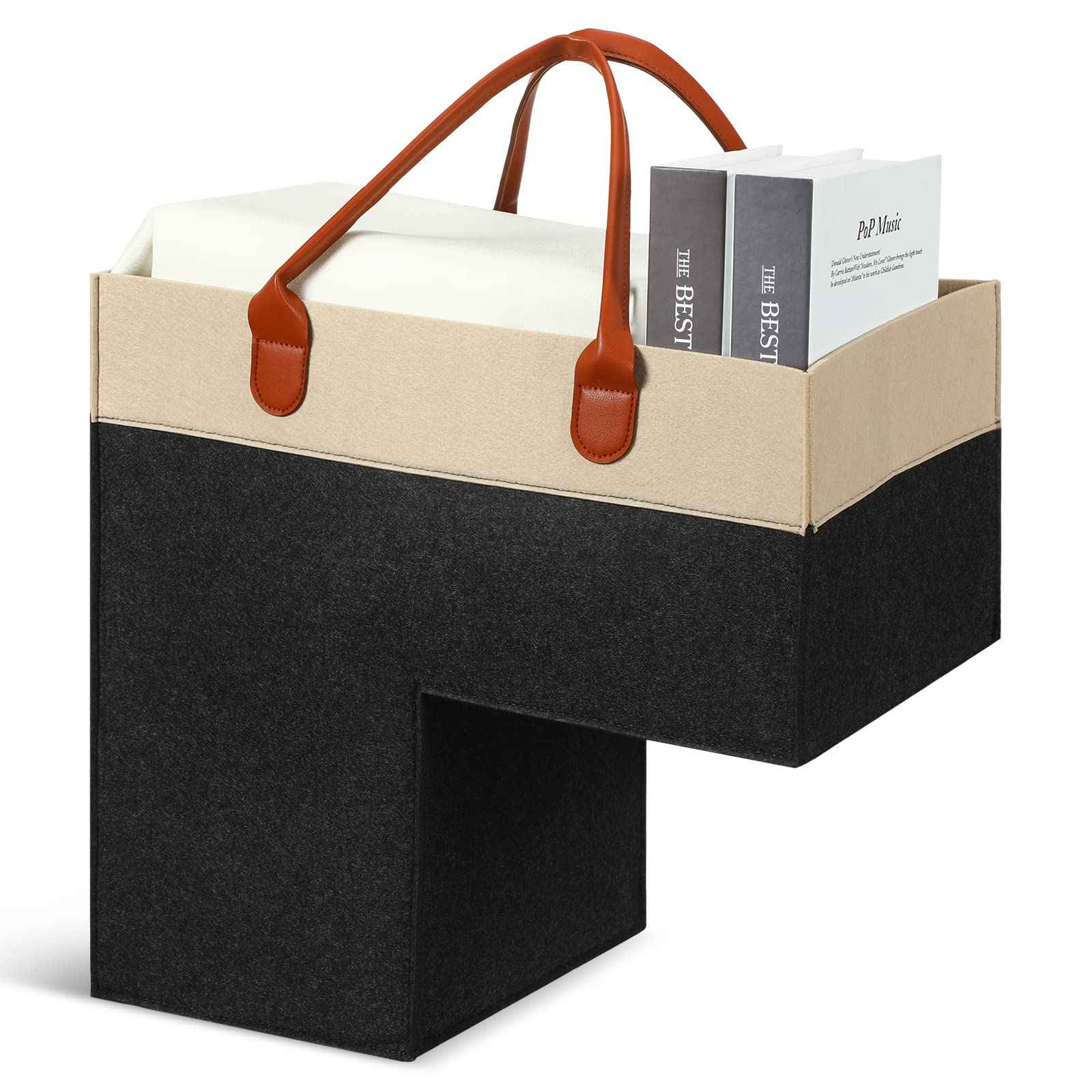 Shappy Stair Baskets with Handles and Support Panel 16 Inch Felt Step Basket for Stairs for Carpeted and Wooden Collapsible Staircase Basket for Office Home Decor