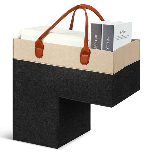 Shappy Stair Baskets with Handles and Support Panel 16 Inch Felt Step Basket for Stairs for Carpeted and Wooden Collapsible Staircase Basket for Office Home Decor