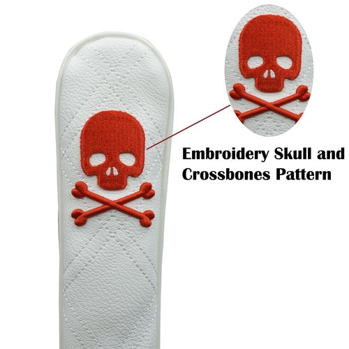 Gbourly Golf Club Alignment Stick Cover Skull and Crossbones White Holds at Least 2 Sticks PU Leather Protector Case Holder