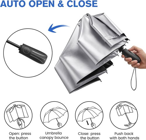 G4Free Large Travel Umbrella - UPF 50+ UV Protection, Windproof, 46 Inch, Auto Open/Close