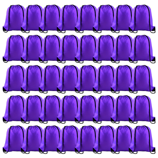 KUUQA 100Pcs Purple Drawstring Backpack Bag Bulk Drawstring Bags String Bags Storage Bags Gym Backpack for Sport Gym Traveling
