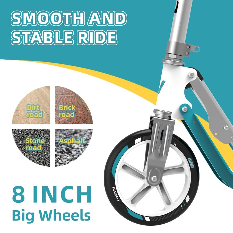 Adult Scooter - Folding, Adjustable Height, Big Wheels, Lightweight All-Aluminum Frame | Suitable for Teens 12+ | 265lbs Weight Limit