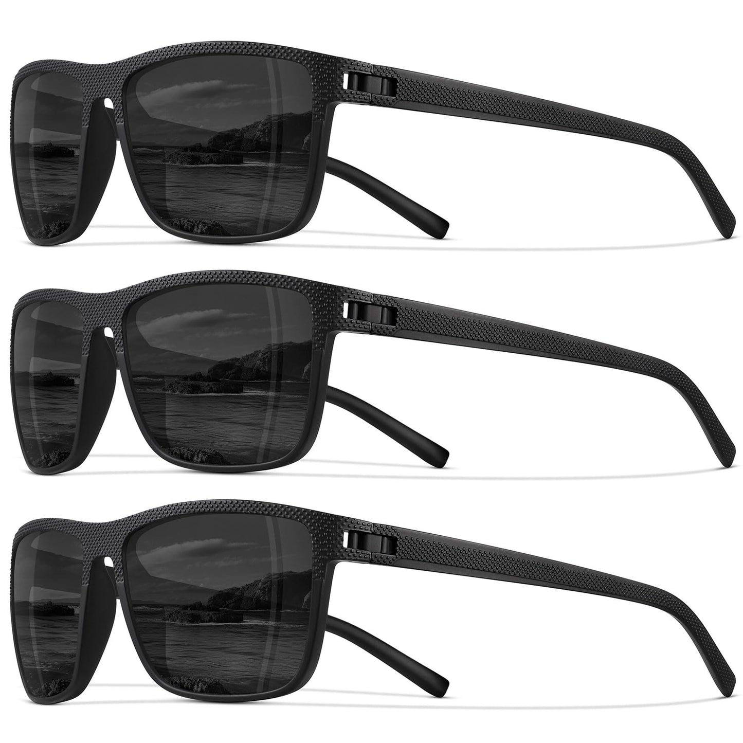 STORYCOAST Polarized Sunglasses for Men Women Classic Square Sports Fishing Running Golf Sun Glasses UV Protection 3Pack-Black+Black+Black