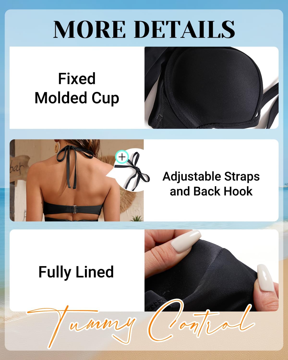 Skiennix High Waisted Underwire Bikini Set - Tummy Control Halter Two Piece Swimsuit for Women
