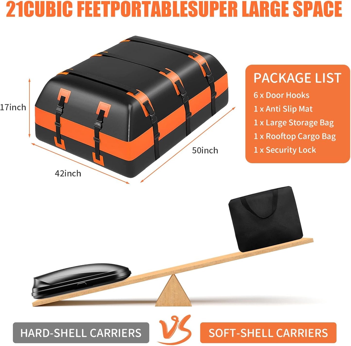 Skiennix 21 Cubic Feet Rooftop Cargo Carrier Bag - 100% Waterproof Heavy Duty Design | Includes Anti-Slip Mat & Accessories