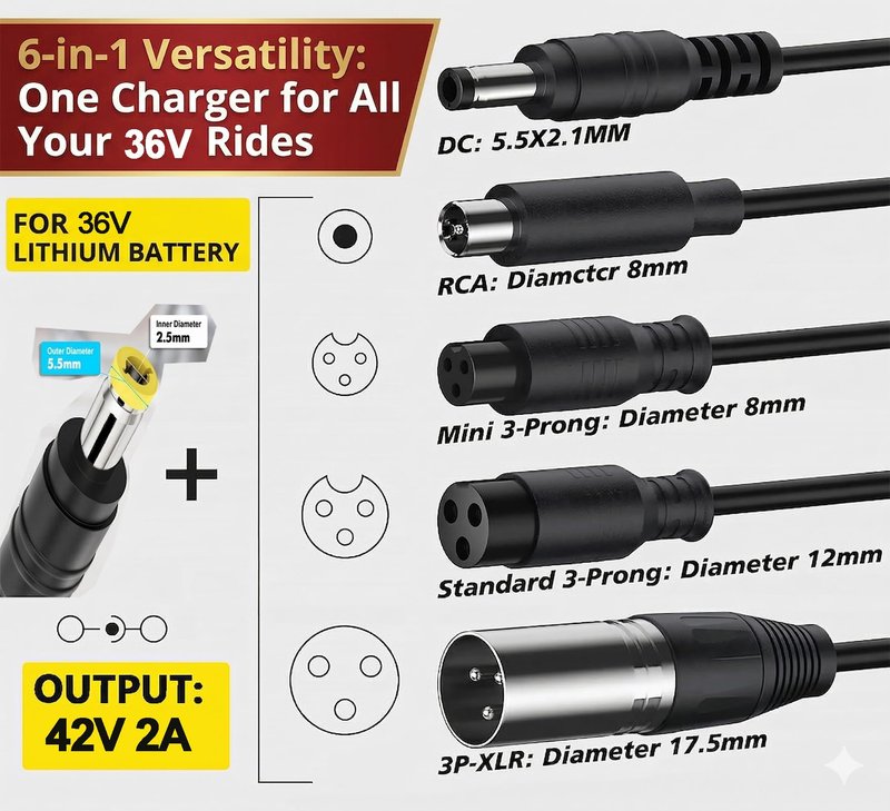 36V Lithium Battery Charger, ETL Certified 42V 2A Charger for Electric Scooter Hoverboard Ebike, Compatible with Gotrax,Jetson,Ninebot,Volpam,Segway, Sisigad,Hover 1 (for 36V Lithium Batteries only)