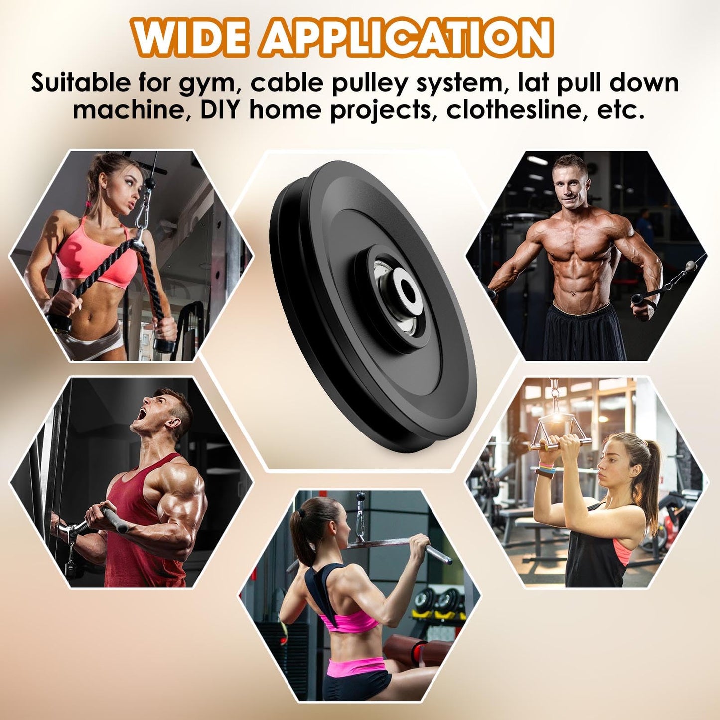 Anobeyi 114mm/4.5" Universal Nylon Bearing Pulley System, Gym Workout Cable Pulley Wheel & Weight Attachment Replacementfor Home Gym, Pulldown Smith Machine, Garage Lifting Equipment (Black-2pcs)