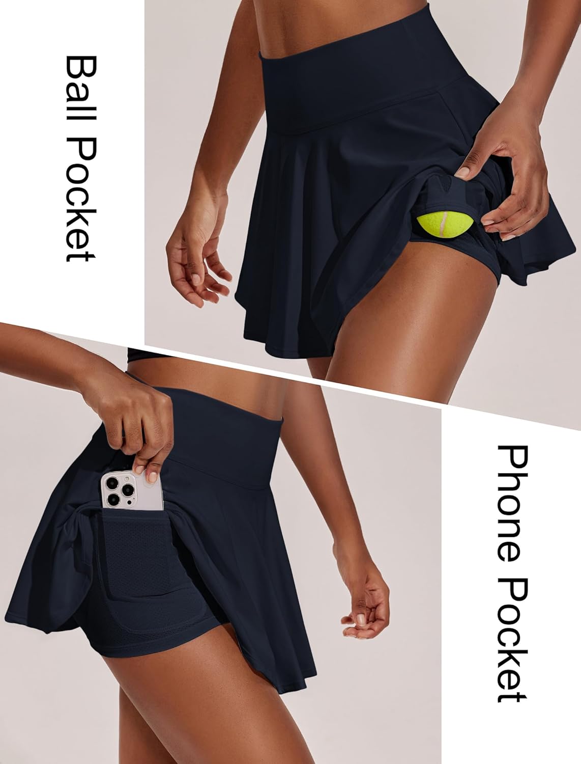 PINSPARK Women's Tennis Skirt - High Waisted Pleated Athletic Skort with Pockets for Golf & Pickleball