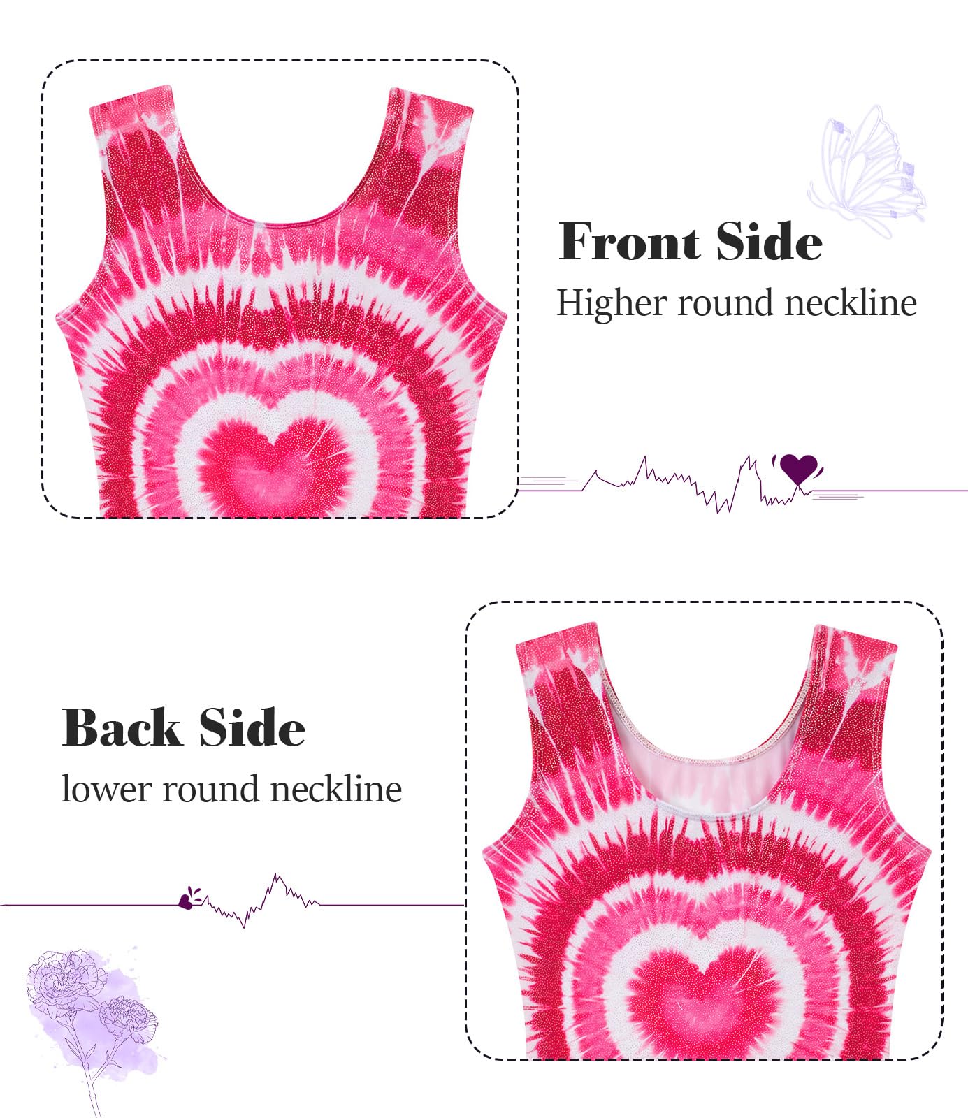 Vogseek Kid Girls Gymnastics Leotards 3t 4t Toddlers Rose Pink Cute Heart Pattern Activewear Set with Matching Hair Scrunchine Quick Dry Tank Sleeve Ballet Dance Unitards