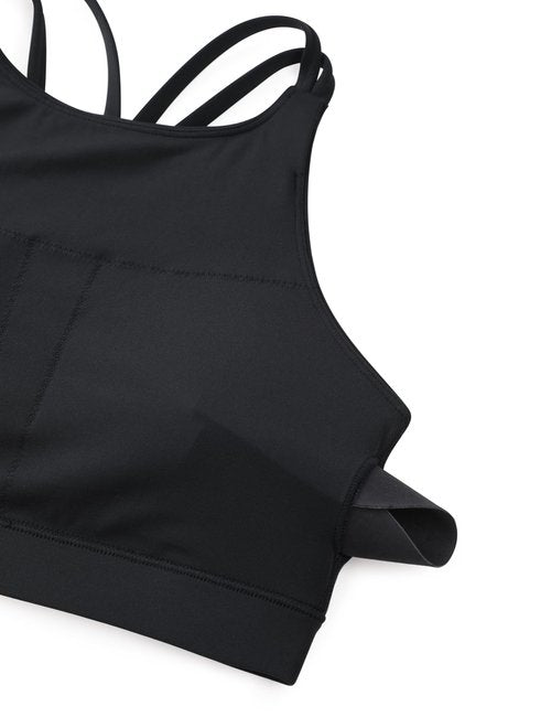 CRZ YOGA Womens Butterluxe High Neck Longline Sports Bras - Criss Cross Halter Wireless Padded Gym Workout Crop Top Black Medium