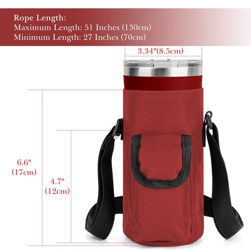 Linkidea Tumbler Carrier with Strap Compatible with YETI Rambler Tumbler 20oz, Iron °Flask Classic Tumbler 2.0 20/24oz, Coffee Mug Sling Bag Holder, Shoulder Strap with Pocket, Red