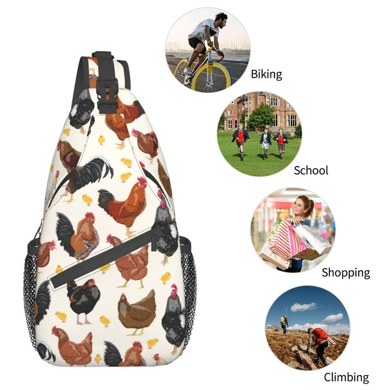 VOOHDDY Rooster Chicken Fun Animal Sling Bag For Women Men Travel Hiking Backpack Crossbody Shoulder Chest Bags Casual Daypack Sport