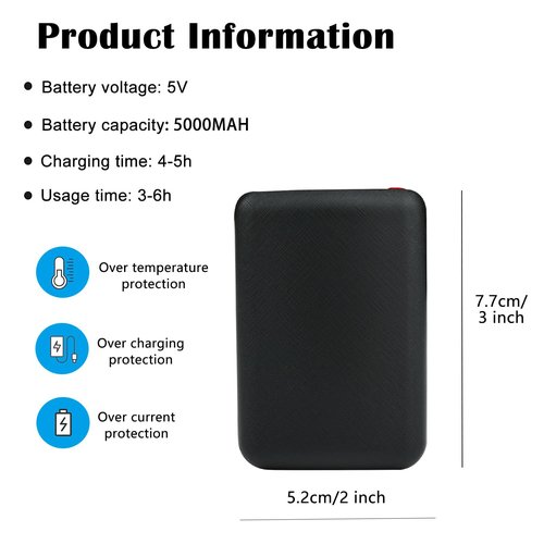 TEKCAM 5V 5000mAh Batteries for Heated Socks Rechargeable with DC Port, 4 Heating Levels Lithium Polymer Batteries Replacement for Women Men Heated Socks, Overcharge & Short Circuit Protection