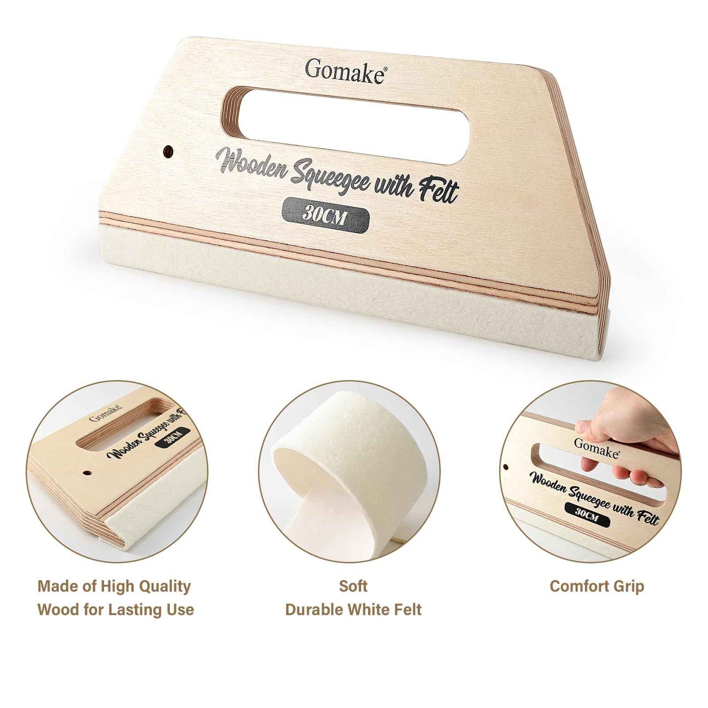 Gomake Wallpaper Smoothing Tool Large Wooden Squeegee with Felt for Large Film Application,Floor Graphics Installing,Doors and Windows Decal Applications