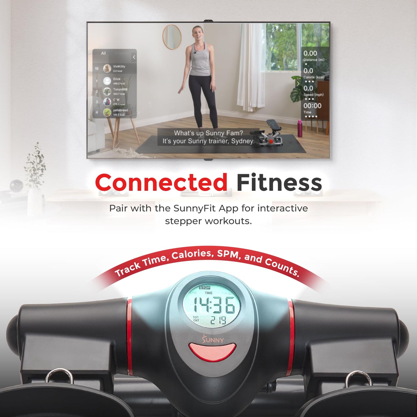 Sunny Health & Fitness Smart Power Stepper with Resistance Bands for Cardio