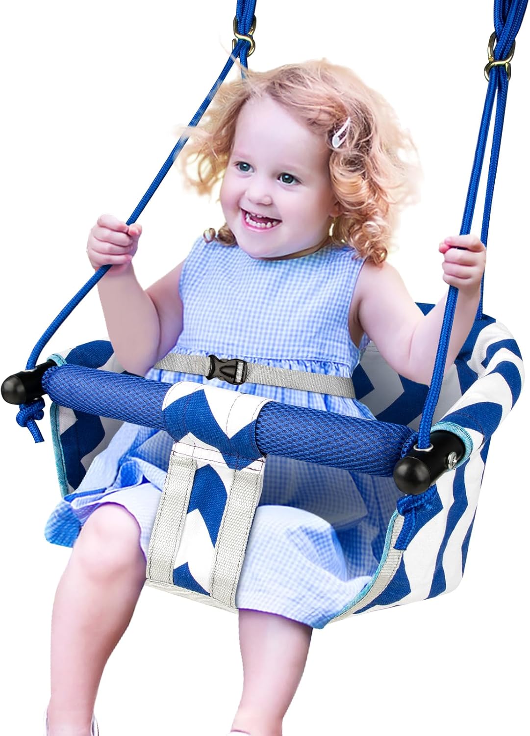 Skiennix Toddler Swing - Comfy Indoor/Outdoor Baby Swing Seat with Safety Harness | Easy Installation (Blue)